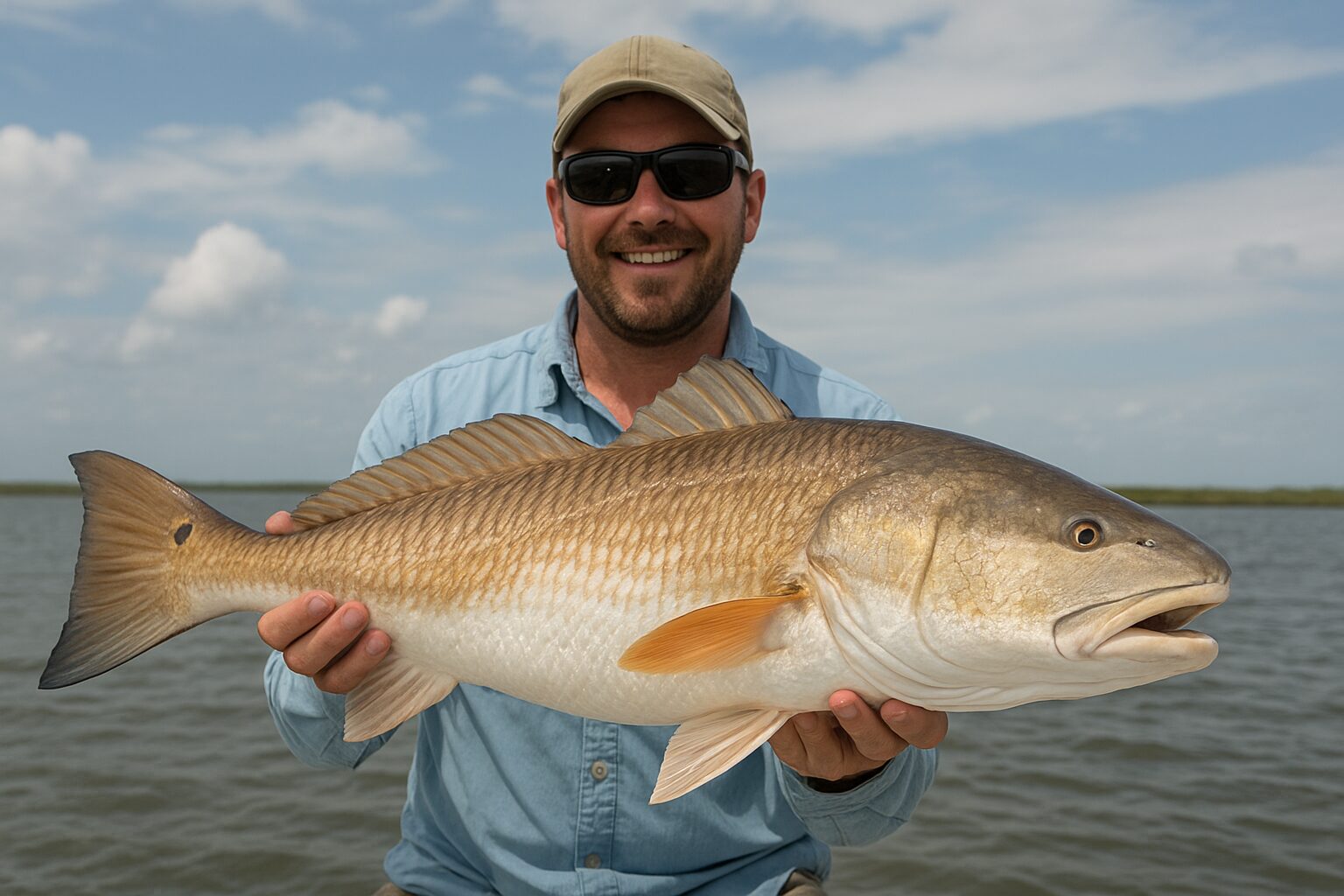 angler with bull redfish